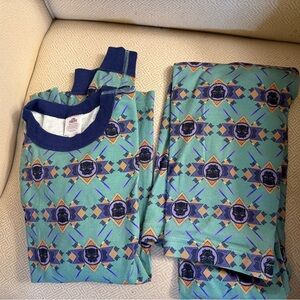 Hanna Andersson Kids Pajama Set in Blue and Teal Geometric Print